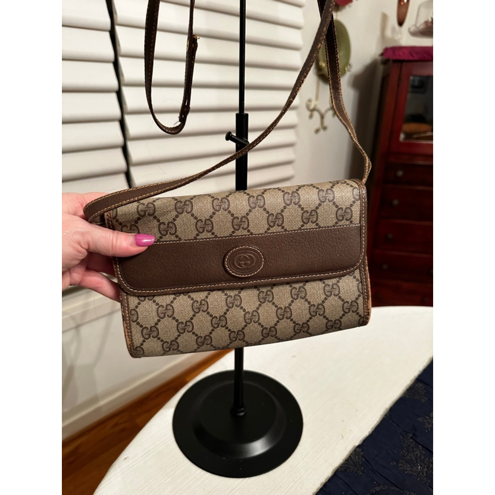 Gucci Brown & Beige Coated Canvas Crossbody Bag w/ Flap Closure - Picture 4 of 14